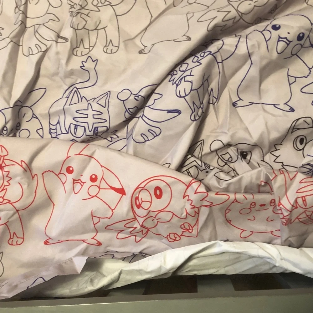 Pokemon Character Print Twin/Full Sheet - Red & Blue Line Art on White